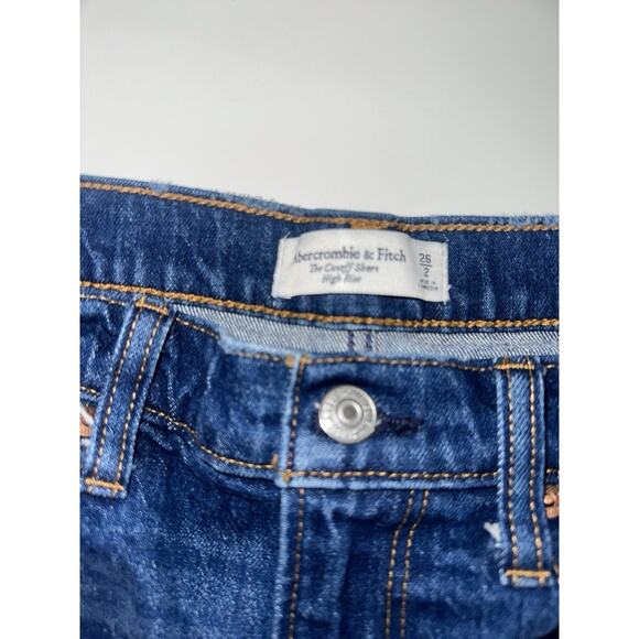 Abercrombie & Fitch High Rise Cutoff Denim Shorts Size 26 2 Blue Distressed - Picture 3 of 4